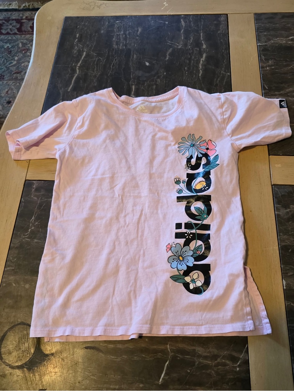 adidas Light Pink Short Sleeve Tee with Floral Logo